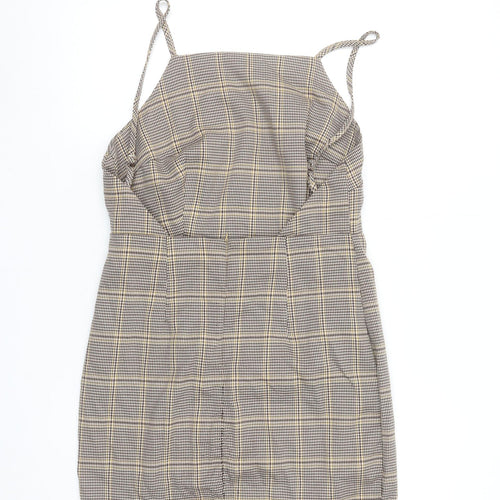 In The Style Women's Brown Check Pinafore Mini Dress Size 10