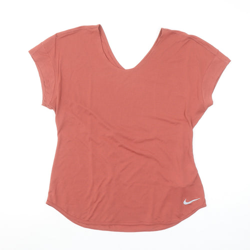 Nike Women's Pink Dri-Fit V-Neck Short Sleeve Sports Top Size M