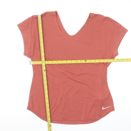 Nike Women's Pink Dri-Fit V-Neck Short Sleeve Sports Top Size M