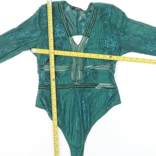 Quiz Women Green Lace Long Sleeve Bodysuit Size 12 Elegant Partywear