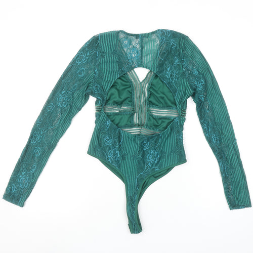 Quiz Women Green Lace Long Sleeve Bodysuit Size 12 Elegant Partywear
