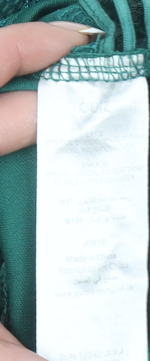 Quiz Women Green Lace Long Sleeve Bodysuit Size 12 Elegant Partywear