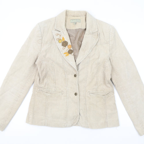 Alibi Women’s Beige Corduroy Floral Embroidered Blazer Size 12