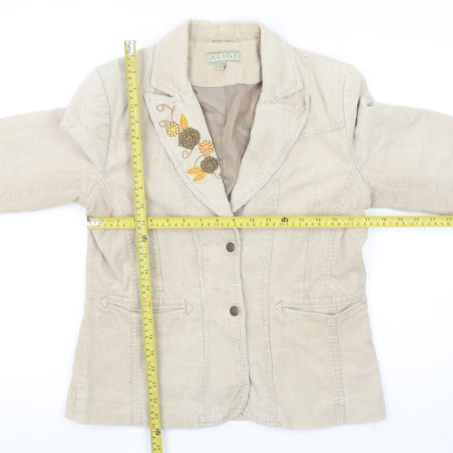 Alibi Women’s Beige Corduroy Floral Embroidered Blazer Size 12