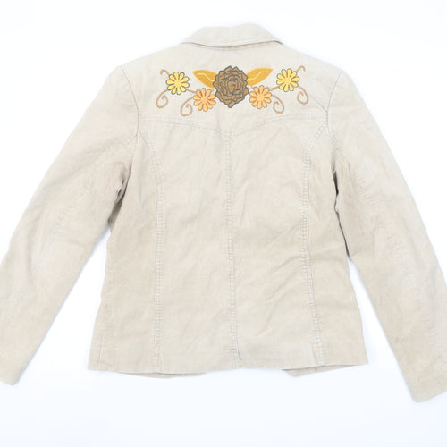 Alibi Women’s Beige Corduroy Floral Embroidered Blazer Size 12