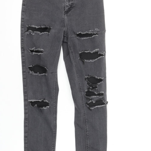 Topshop Women Grey Distressed Skinny Jeans Size 10 High Rise Stretch Denim