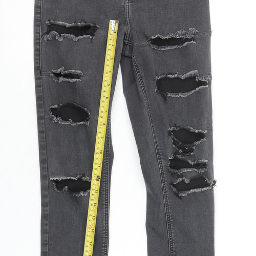 Topshop Women Grey Distressed Skinny Jeans Size 10 High Rise Stretch Denim