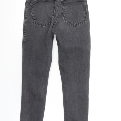 Topshop Women Grey Distressed Skinny Jeans Size 10 High Rise Stretch Denim