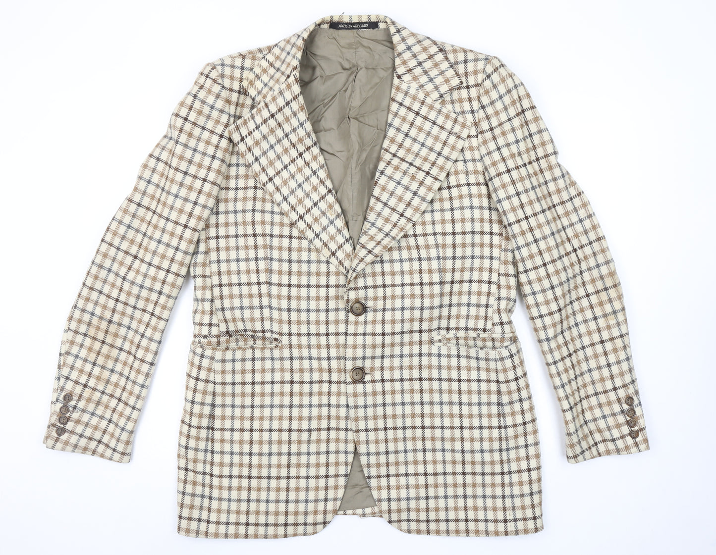 Burton by Van Gils Men's Beige Check Wool Blazer Size 44 Classic Jacket