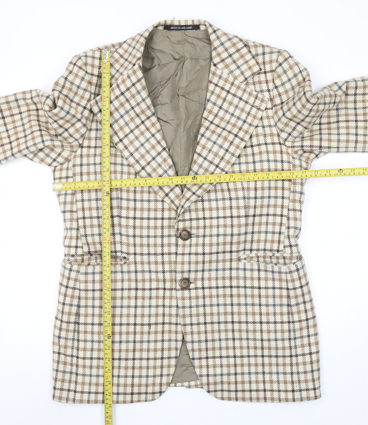 Burton by Van Gils Men's Beige Check Wool Blazer Size 44 Classic Jacket