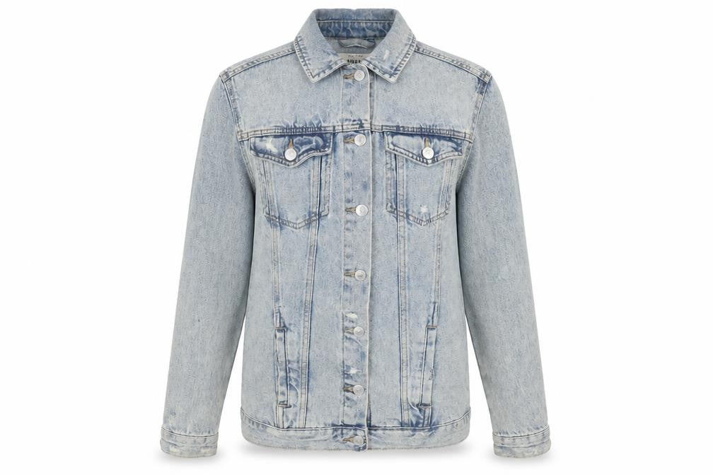Front view of New Look Women Blue, size 6, Denim Jacket Classic Long Sleeve