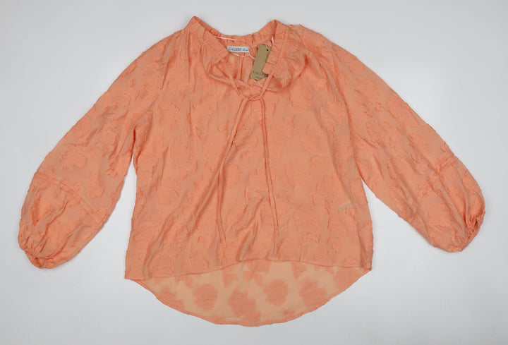 Gallery Women’s Orange Floral Chiffon Tunic Blouse Size L