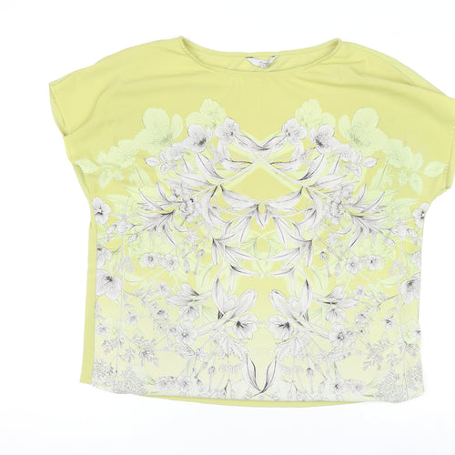 Next Women’s Yellow Floral Short Sleeve Poly Jersey Top Size 14