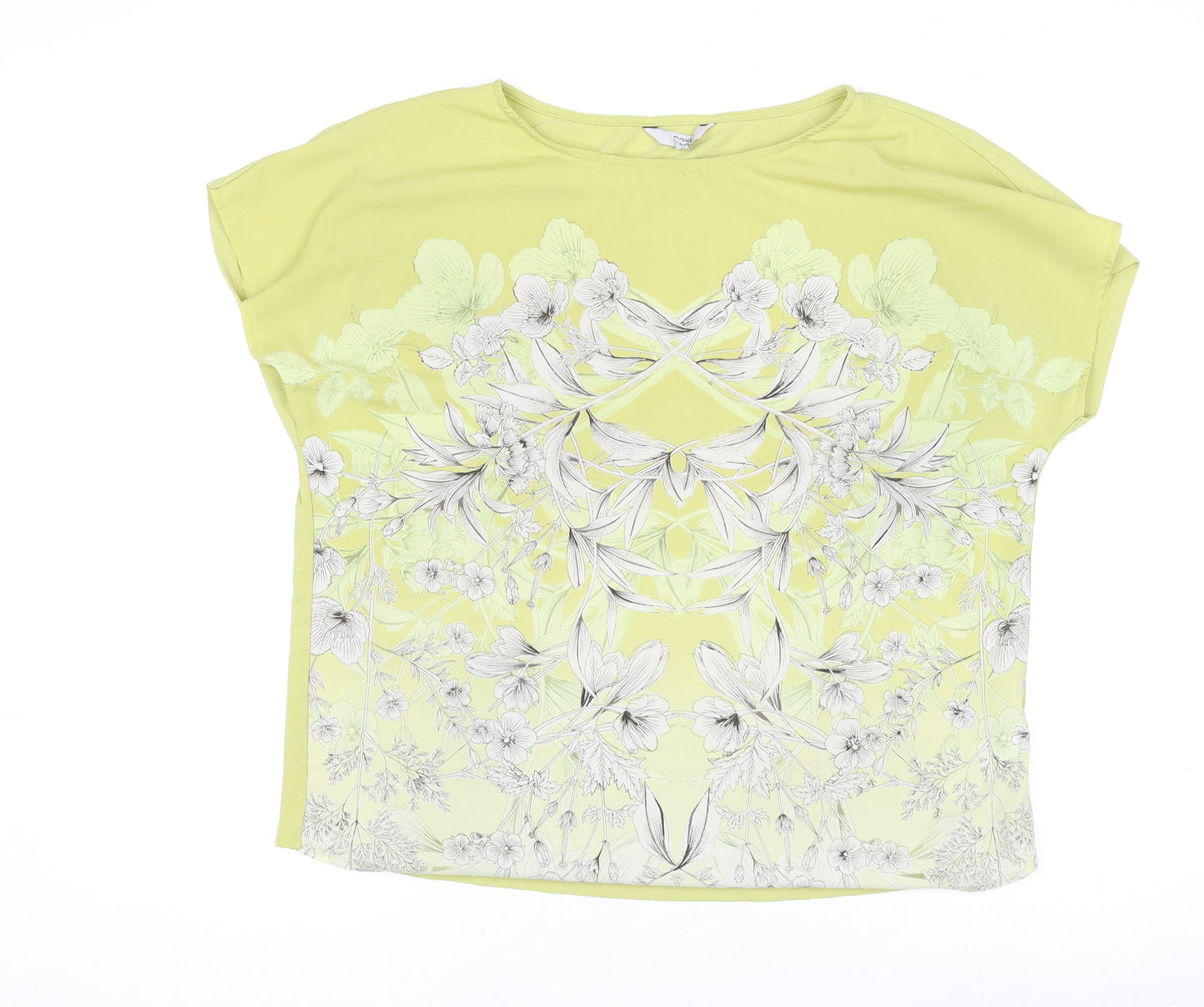 Next Women’s Yellow Floral Short Sleeve Poly Jersey Top Size 14