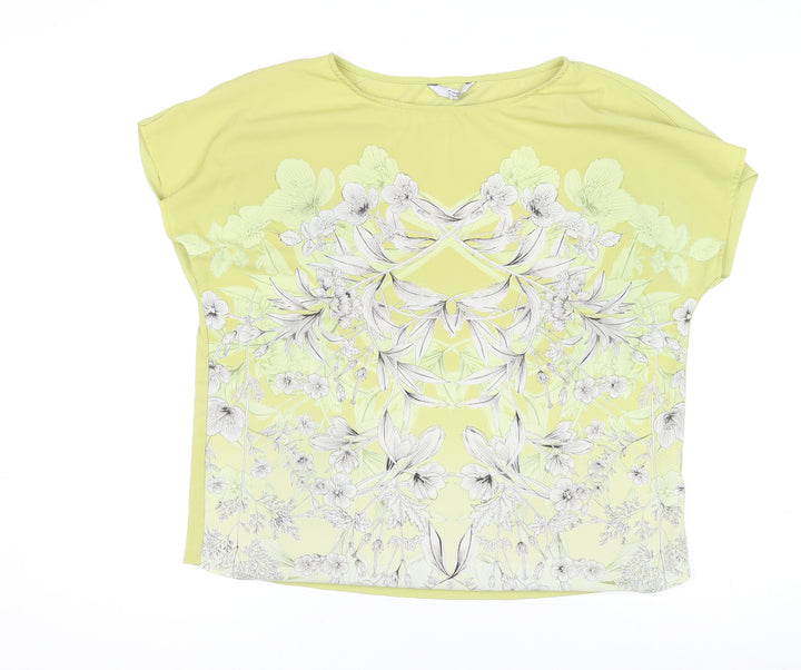 Next Women’s Yellow Floral Short Sleeve Poly Jersey Top Size 14