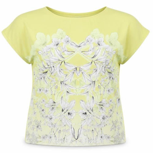 Next Women’s Yellow Floral Short Sleeve Poly Jersey Top Size 14