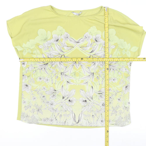 Next Women’s Yellow Floral Short Sleeve Poly Jersey Top Size 14