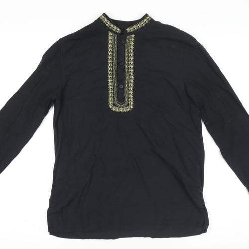 Next Boys Black Embroidered Ethnic Long Sleeve Cotton Shirt 10 Years