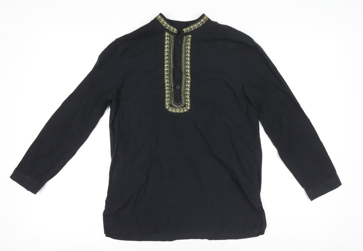 Next Boys Black Embroidered Ethnic Long Sleeve Cotton Shirt 10 Years