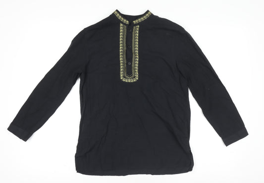Next Boys Black Embroidered Ethnic Long Sleeve Cotton Shirt 10 Years