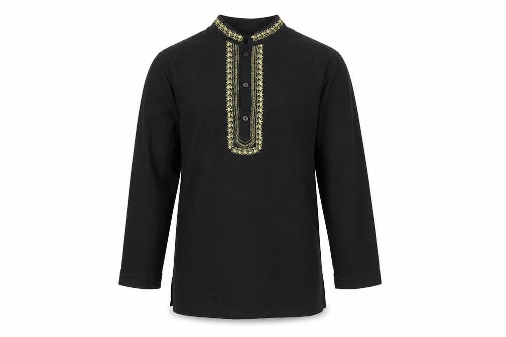 Next Boys Black Embroidered Ethnic Long Sleeve Cotton Shirt 10 Years
