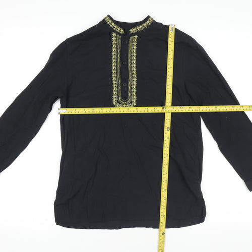 Next Boys Black Embroidered Ethnic Long Sleeve Cotton Shirt 10 Years