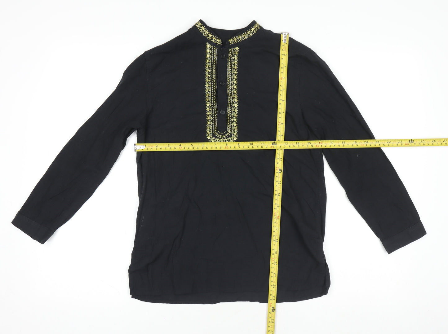 Next Boys Black Embroidered Ethnic Long Sleeve Cotton Shirt 10 Years