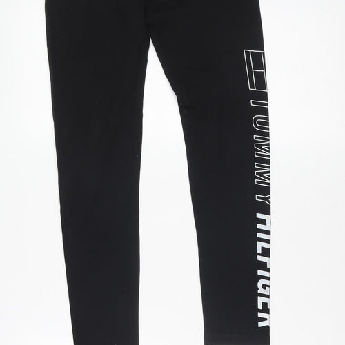 Tommy Hilfiger Girls Black Ankle Leggings 12-14 Years Cotton Stretch Logo