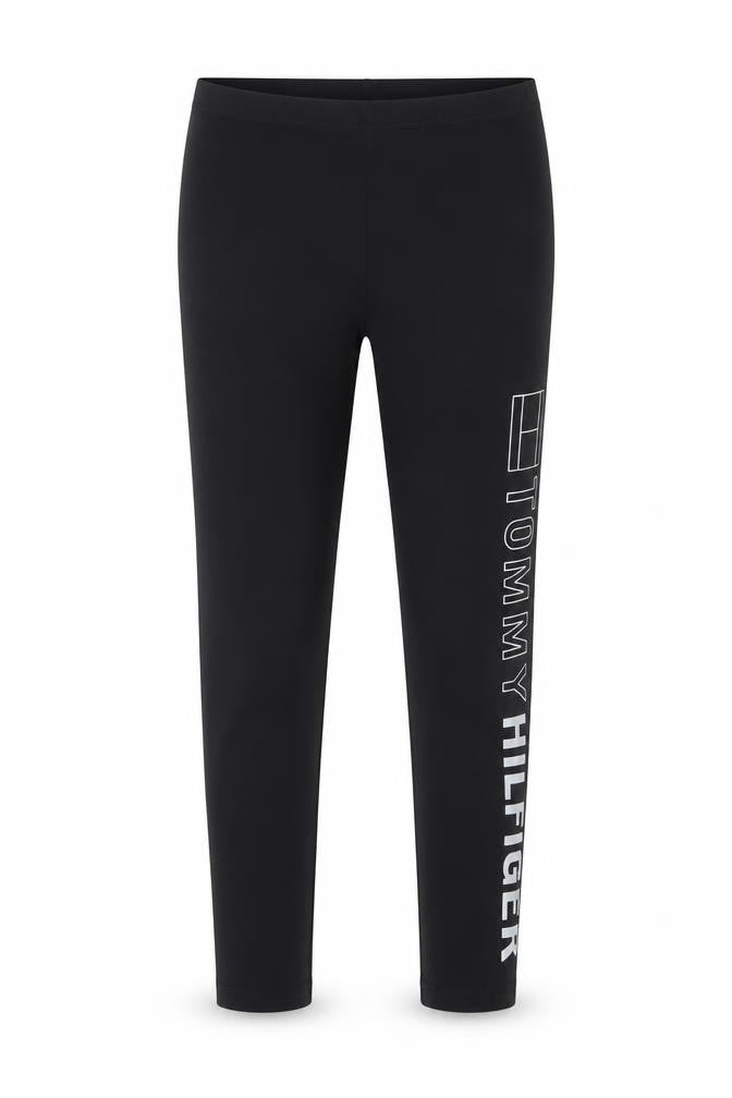 Tommy Hilfiger Girls Black Ankle Leggings 12-14 Years Cotton Stretch Logo