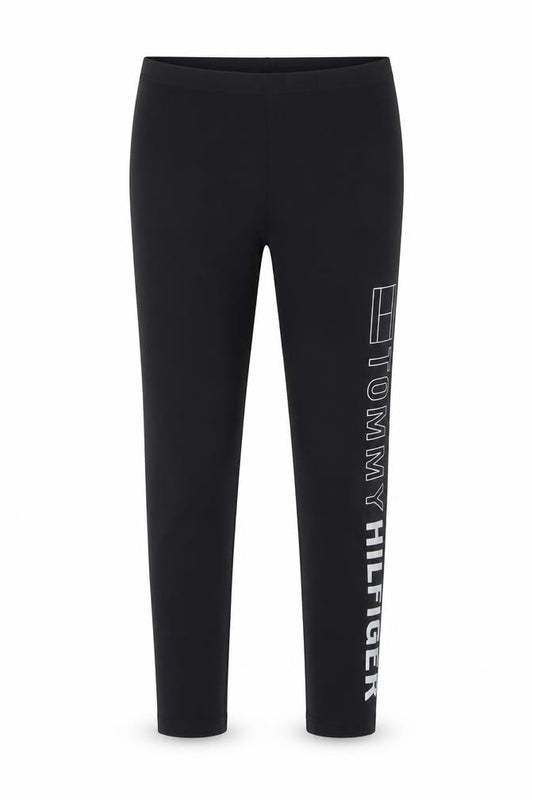 Front view of Tommy Hilfiger girls’ black ankle leggings 12-14 years cotton stretch logo
