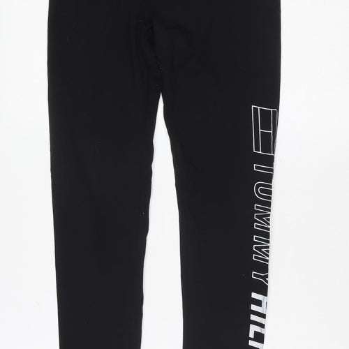 Tommy Hilfiger Girls Black Ankle Leggings 12-14 Years Cotton Stretch Logo