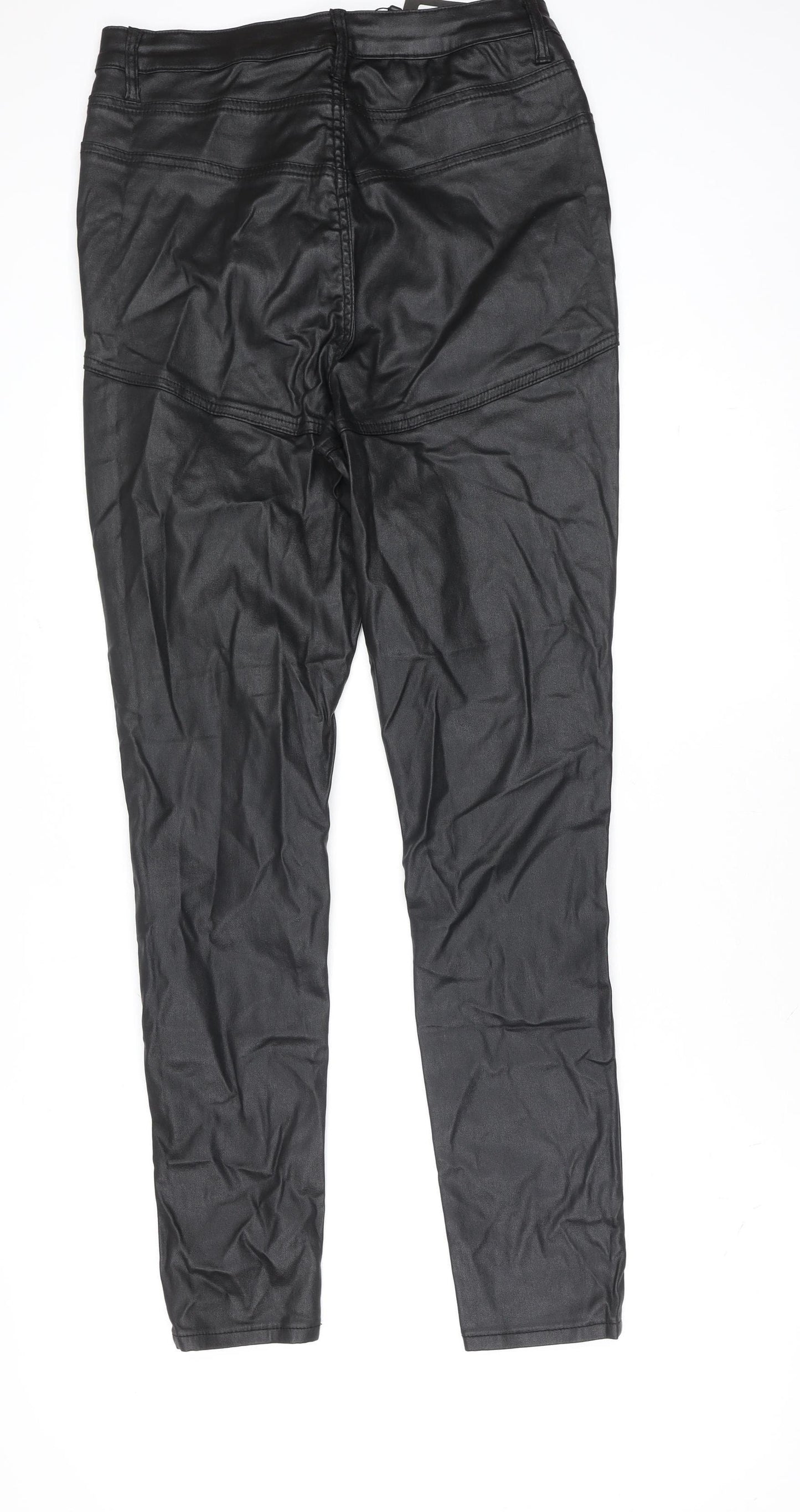 PrettyLittleThing Women's Black Faux Leather High Rise Skinny Trousers Size 12