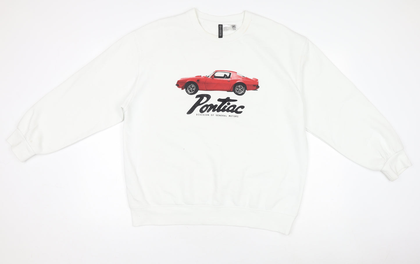 H&M Divided Women White Pontiac Car Graphic Pullover Jumper Size 12