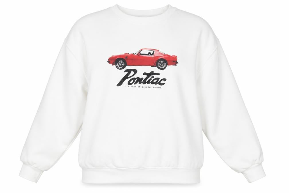 Front view of H&M Divided Women White Pontiac Car Graphic jumper, size 12
