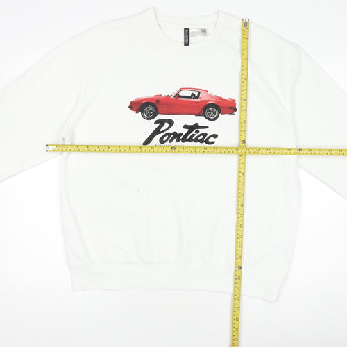 H&M Divided Women White Pontiac Car Graphic Pullover Jumper Size 12