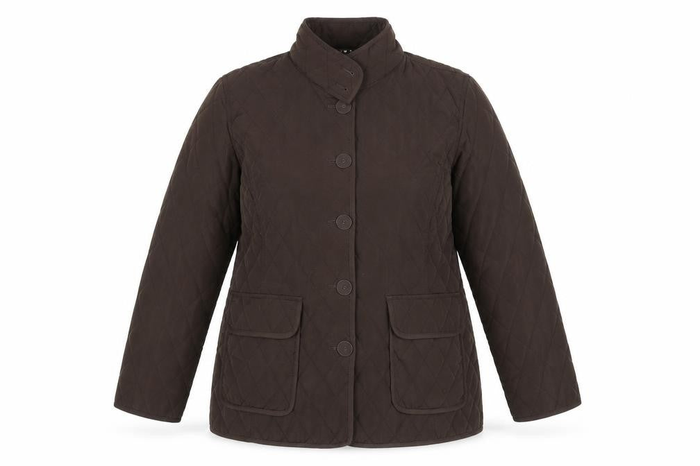 Front view of Alex & Co women’s brown quilted mid-length jacket uk 16