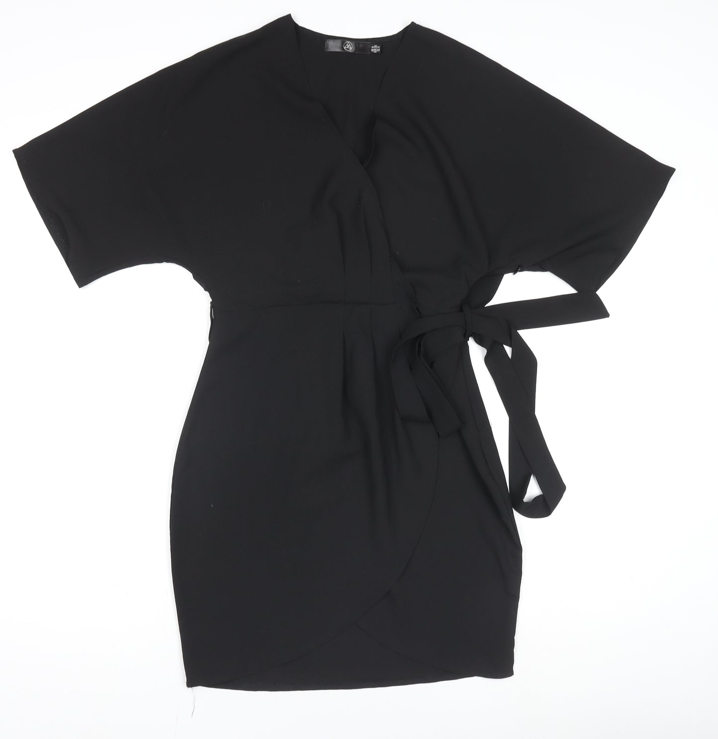 Missguided Women’s Black Wrap Dress Size 8 Short Sleeve V-Neck