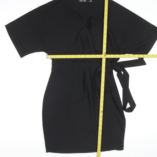 Missguided Women’s Black Wrap Dress Size 8 Short Sleeve V-Neck