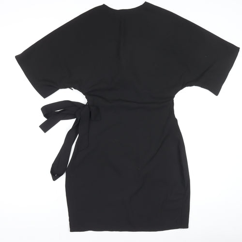 Missguided Women’s Black Wrap Dress Size 8 Short Sleeve V-Neck