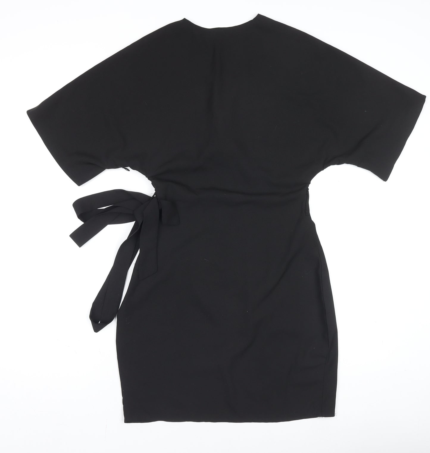 Missguided Women’s Black Wrap Dress Size 8 Short Sleeve V-Neck