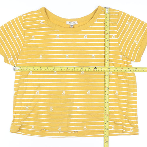 Messy Bun Just Chillin' Yellow Striped Cotton Short Sleeve Women's T-Shirt Size M