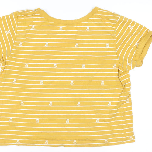 Messy Bun Just Chillin' Yellow Striped Cotton Short Sleeve Women's T-Shirt Size M