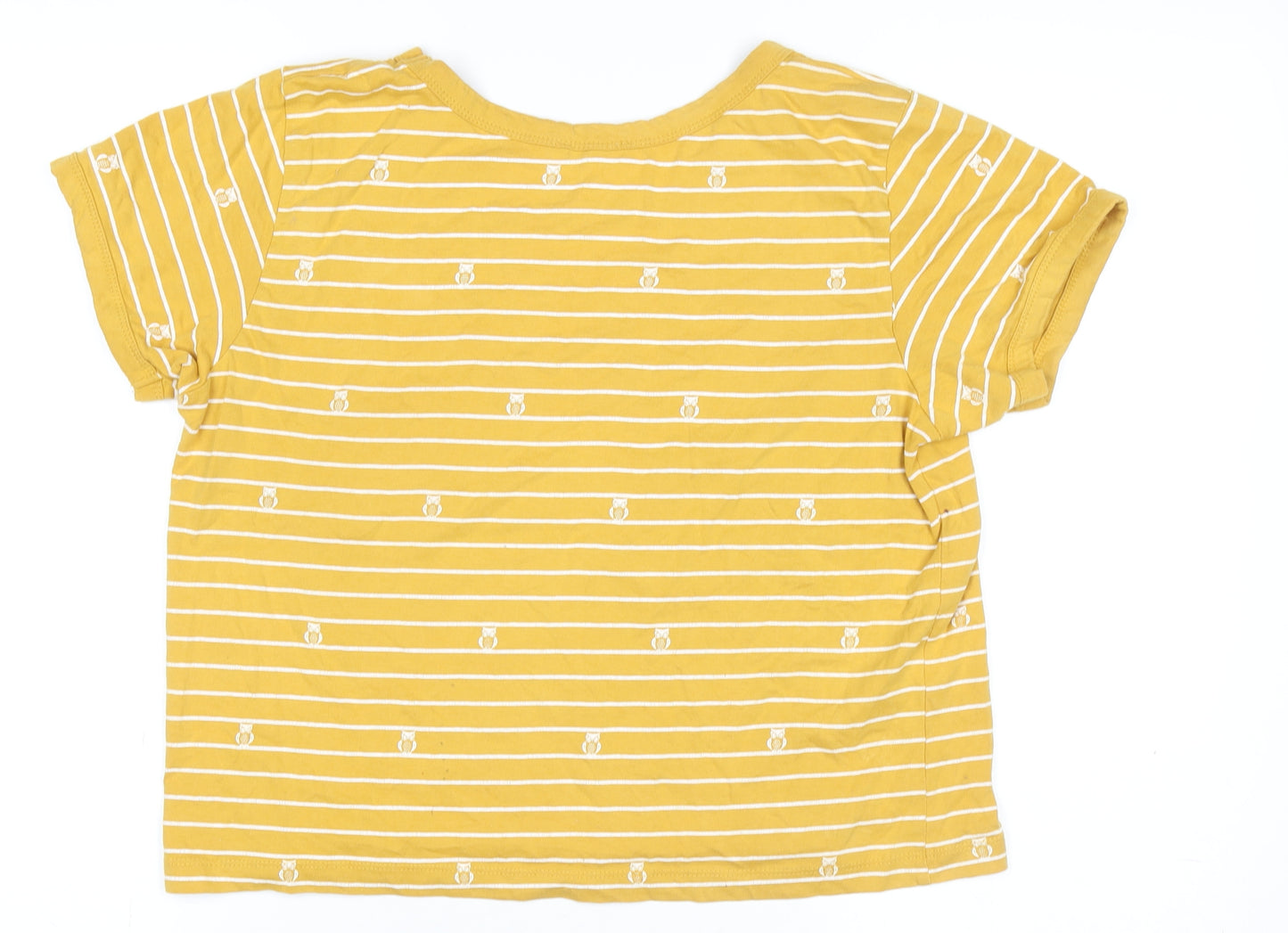 Messy Bun Just Chillin' Yellow Striped Cotton Short Sleeve Women's T-Shirt Size M