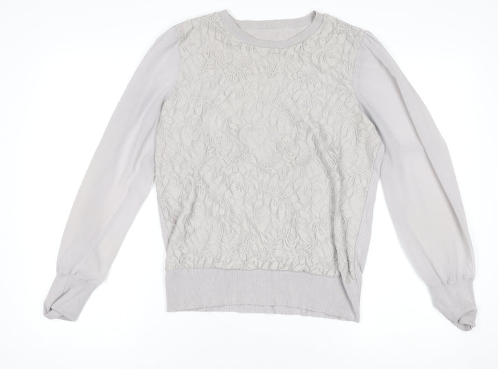 Oasis Women Grey Lace Front Cotton Blend Long Sleeve Jumper L