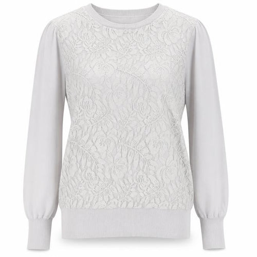 Oasis Women Grey Lace Front Cotton Blend Long Sleeve Jumper L