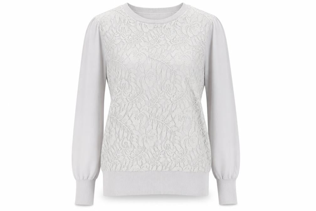 Oasis Women Grey Lace Front Cotton Blend Long Sleeve Jumper L