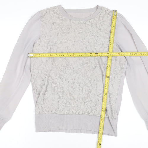 Oasis Women Grey Lace Front Cotton Blend Long Sleeve Jumper L