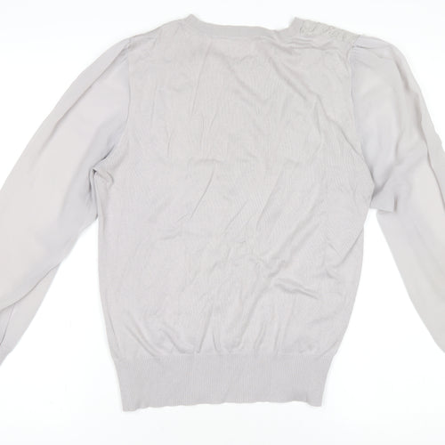 Oasis Women Grey Lace Front Cotton Blend Long Sleeve Jumper L
