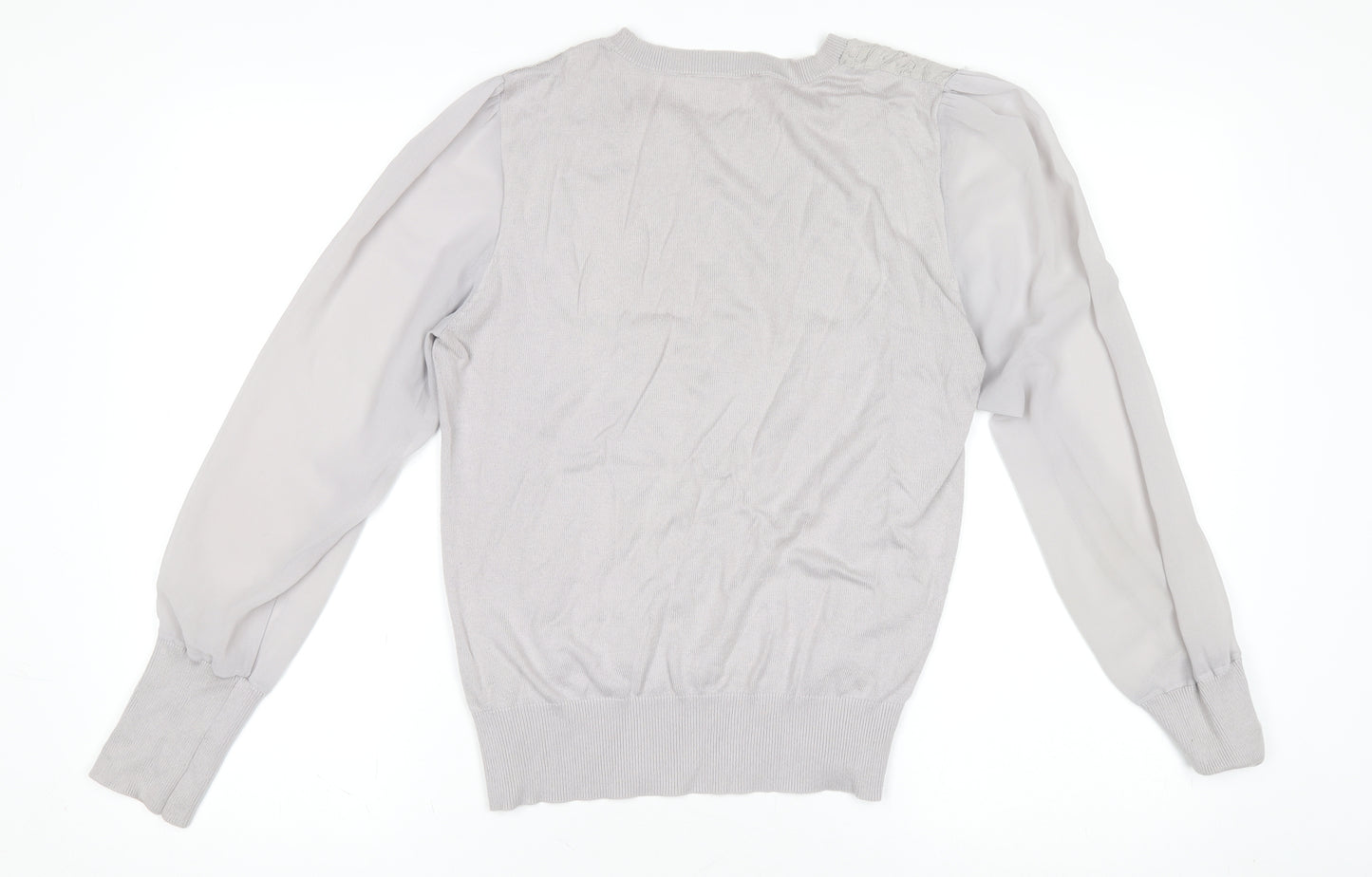 Oasis Women Grey Lace Front Cotton Blend Long Sleeve Jumper L
