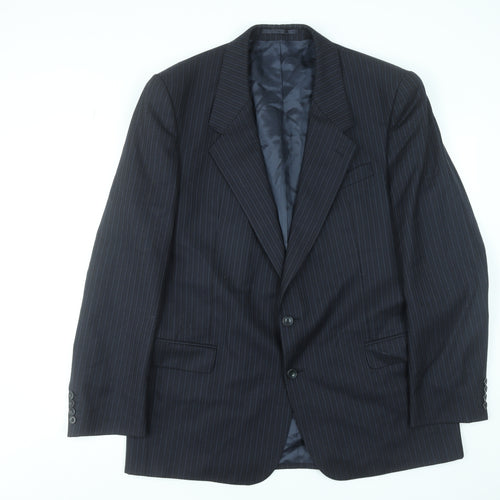 Rex Trueform Men's Black Pinstripe Wool Blazer Jacket Size L Regular Fit